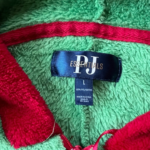 Women’s Large PJ Essentials Zippered Green Onesie With Hood Outlined In Red - Picture 6 of 8